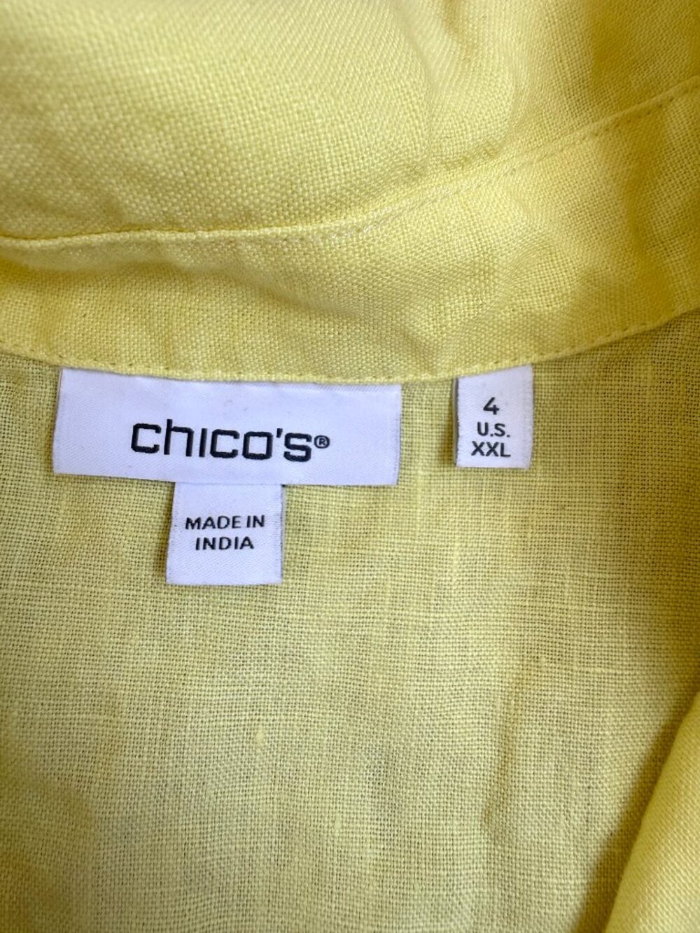 Chico’s Linen Dress Yellow Split Neck Collar Short Sleeves Plus (2X) - Picture 6 of 9